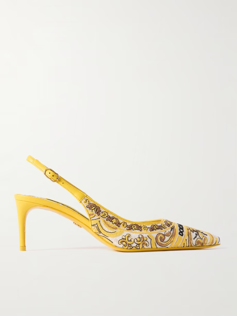 Maiolica Lollo leather-trimmed canvas-jacquard slingback pumps Maiolica Lollo leather-trimmed canvas-jacquard slingback pumps