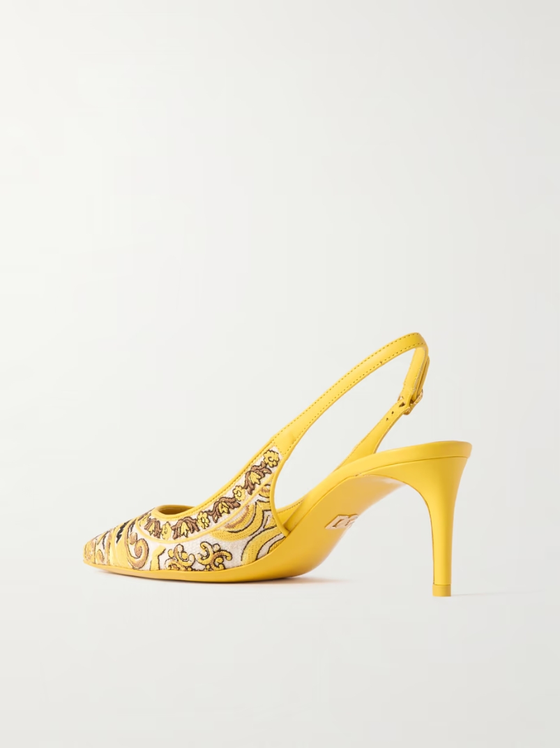 Maiolica Lollo leather-trimmed canvas-jacquard slingback pumps Maiolica Lollo leather-trimmed canvas-jacquard slingback pumps