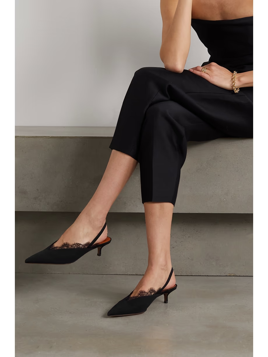 Irena lace-trimmed crepe de chine slingback pumps Irena lace-trimmed crepe de chine slingback pumps