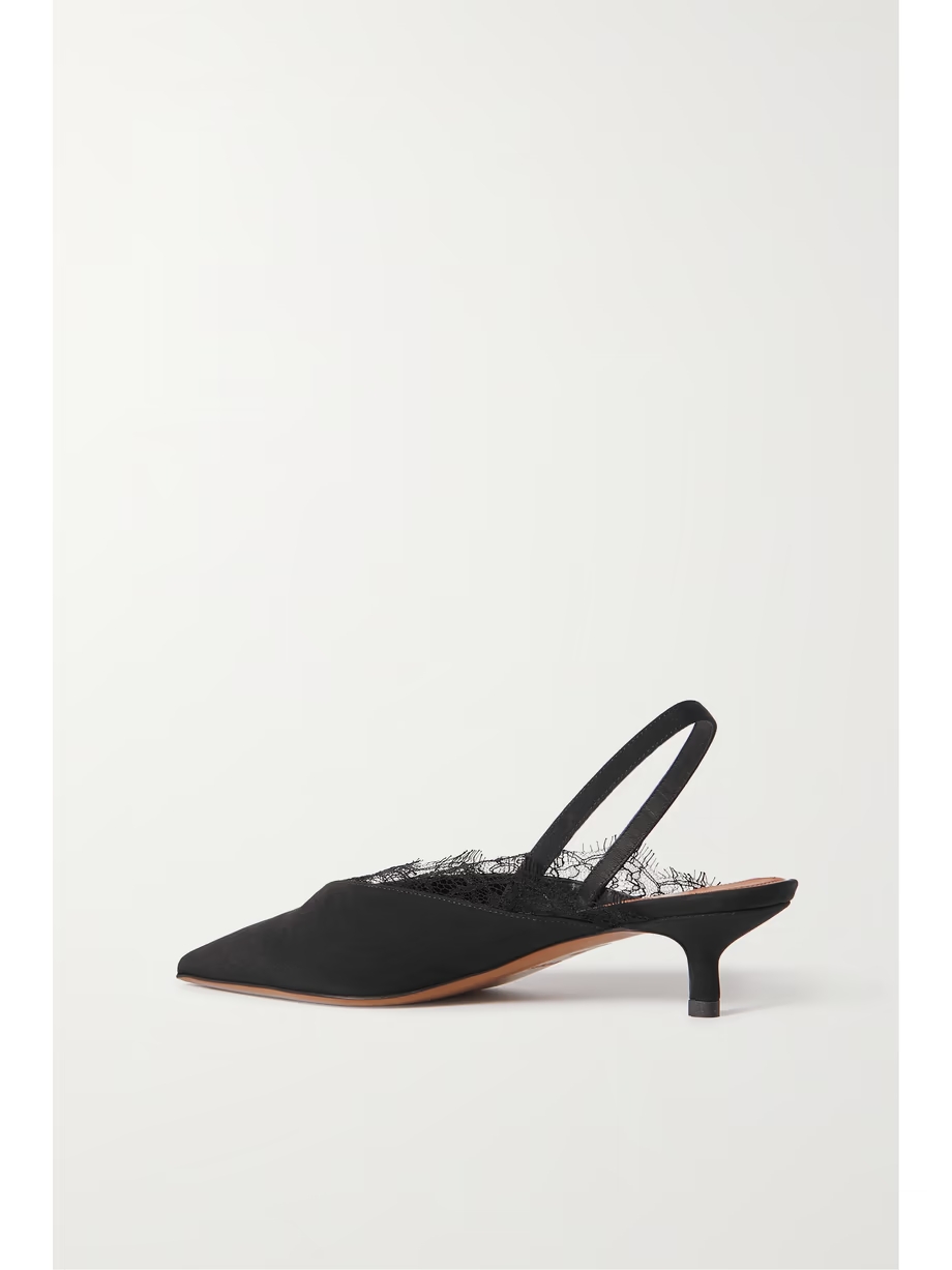 Irena lace-trimmed crepe de chine slingback pumps Irena lace-trimmed crepe de chine slingback pumps