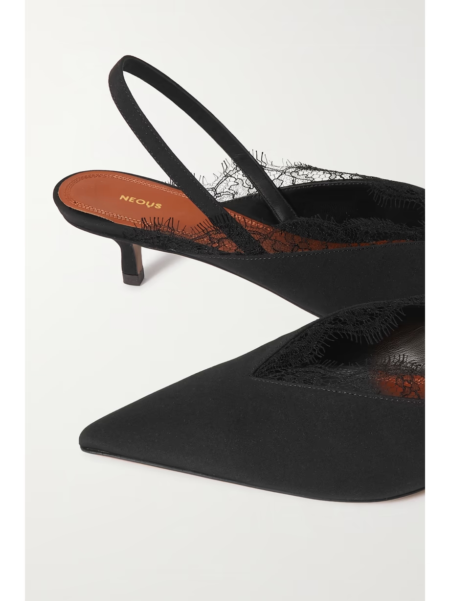 Irena lace-trimmed crepe de chine slingback pumps Irena lace-trimmed crepe de chine slingback pumps