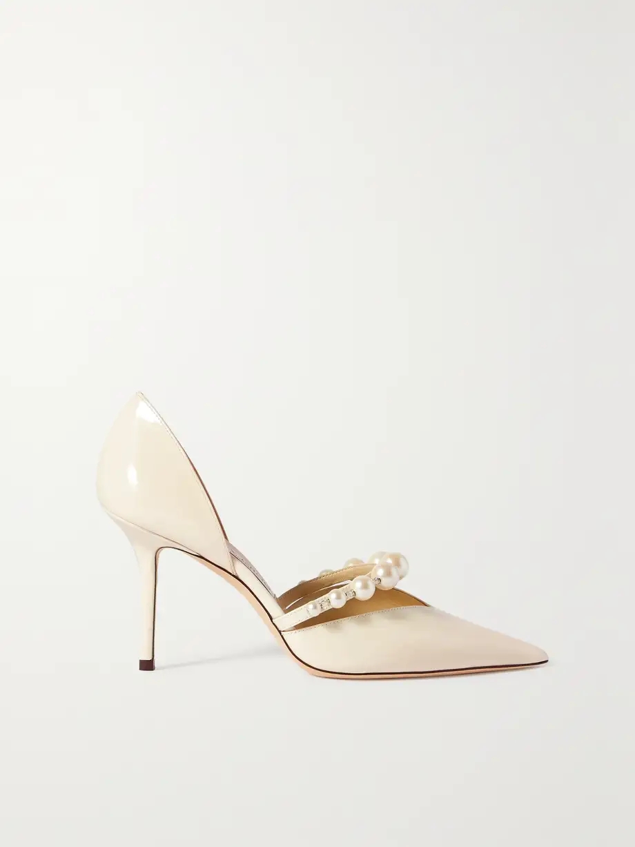Aurelie 85 faux pearl-embellished patent-leather pumps Aurelie 85 faux pearl-embellished patent-leather pumps
