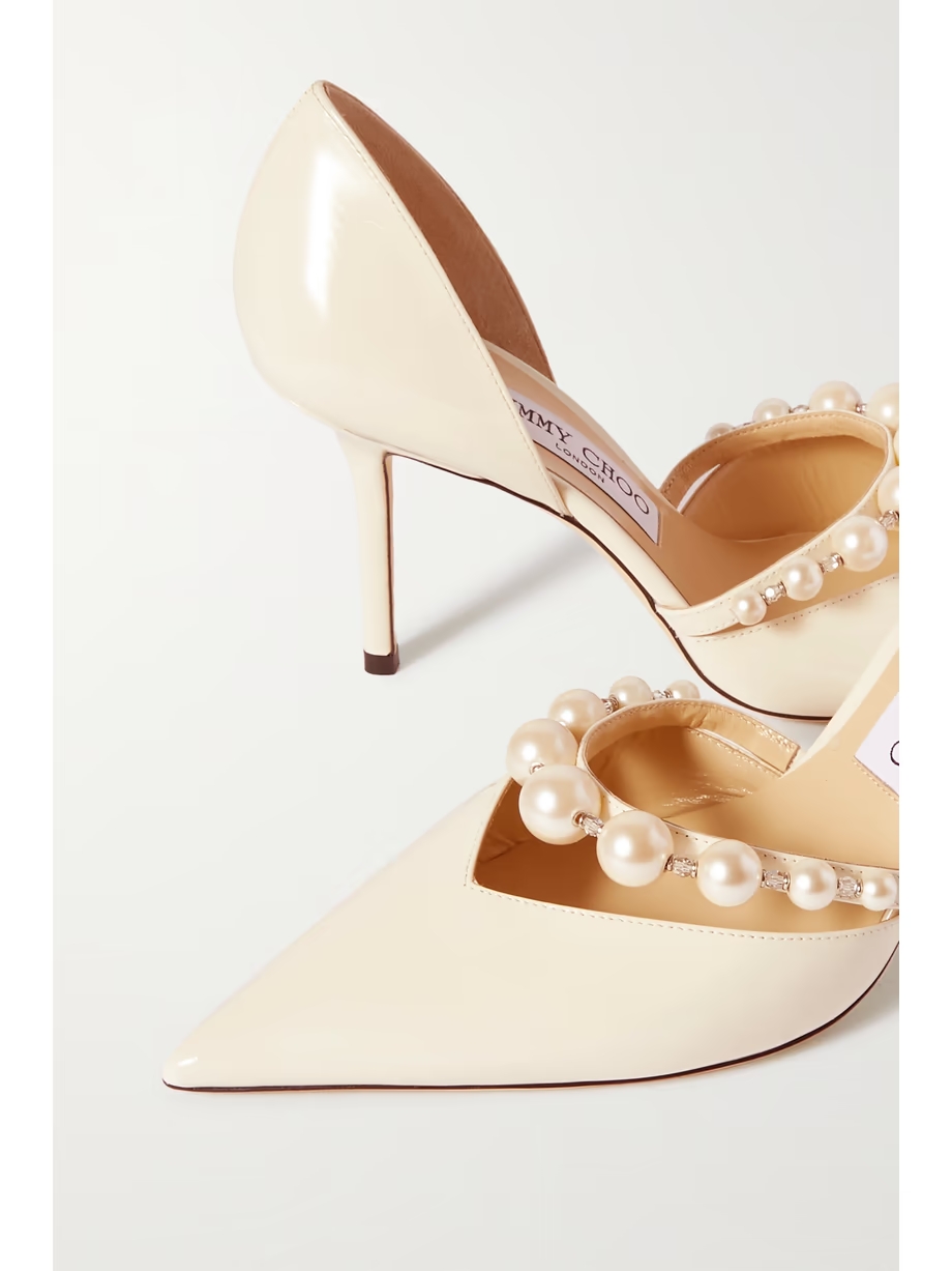 Aurelie 85 faux pearl-embellished patent-leather pumps Aurelie 85 faux pearl-embellished patent-leather pumps