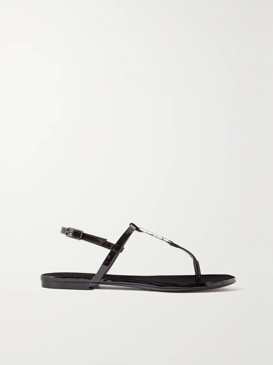 Cassandra logo-embellished patent-leather slingback sandals Cassandra logo-embellished patent-leather slingback sandals