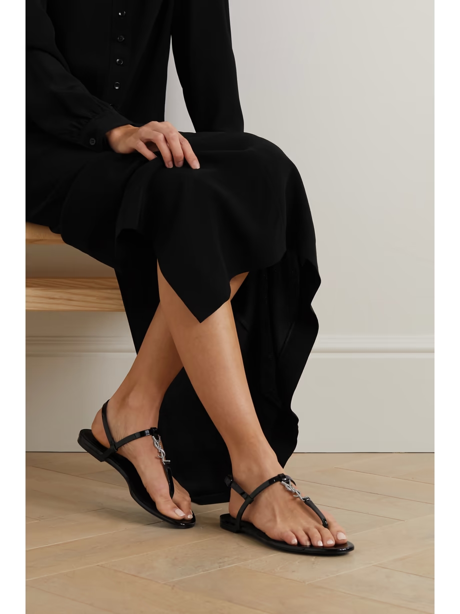 Cassandra logo-embellished patent-leather slingback sandals Cassandra logo-embellished patent-leather slingback sandals