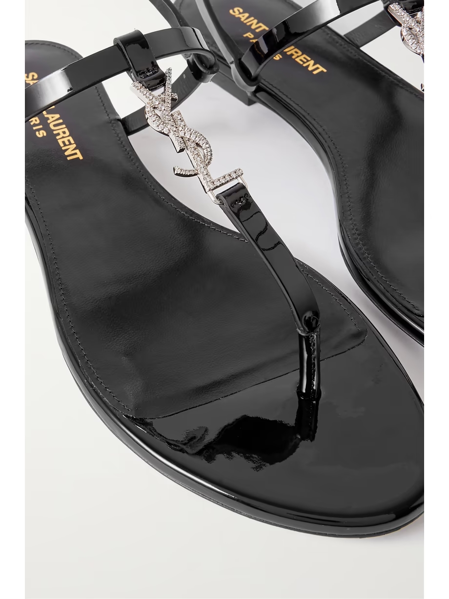 Cassandra logo-embellished patent-leather slingback sandals Cassandra logo-embellished patent-leather slingback sandals
