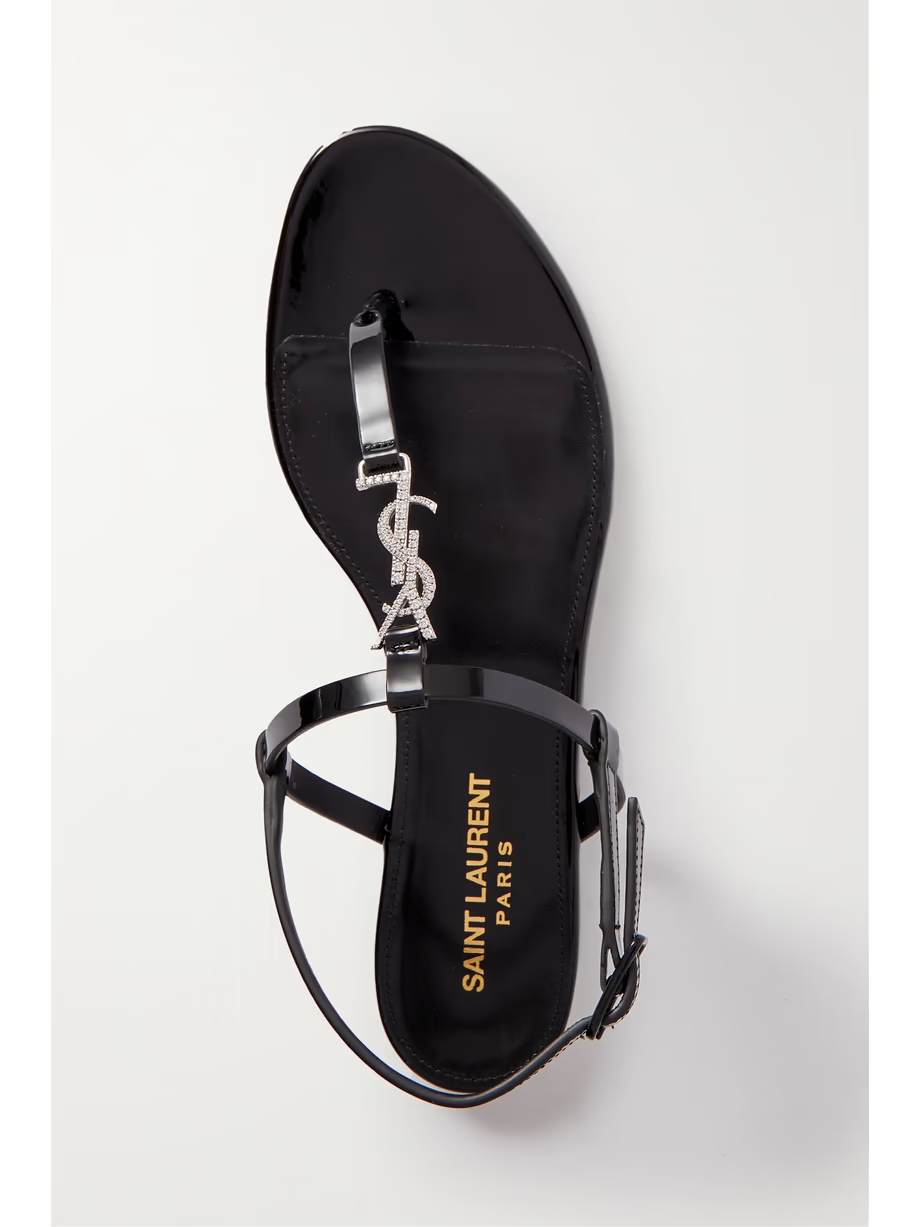 Cassandra logo-embellished patent-leather slingback sandals Cassandra logo-embellished patent-leather slingback sandals