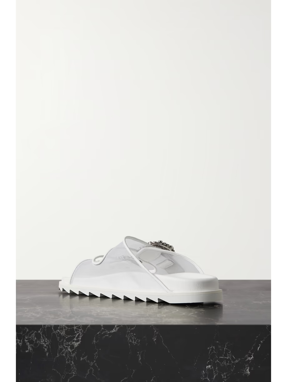 Slidy Viv crystal-embellished leather-trimmed mesh slides Slidy Viv crystal-embellished leather-trimmed mesh slides