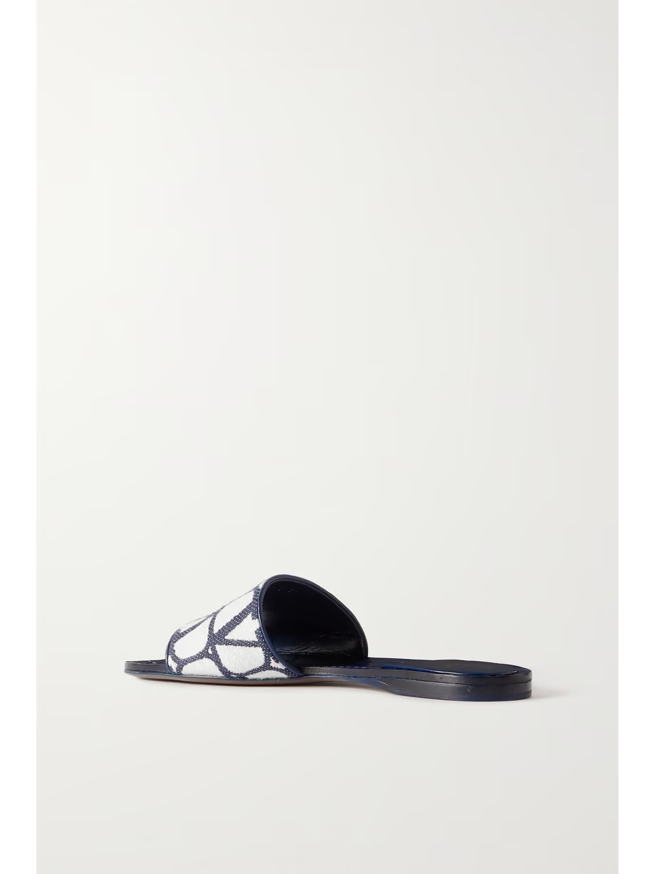 Toile Iconographe leather-trimmed cotton-canvas jacquard slides Toile Iconographe leather-trimmed cotton-canvas jacquard slides