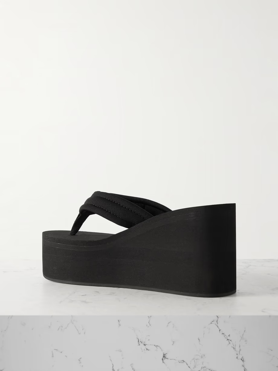 Logo-appliquéd webbing wedge flip flops Logo-appliquéd webbing wedge flip flops