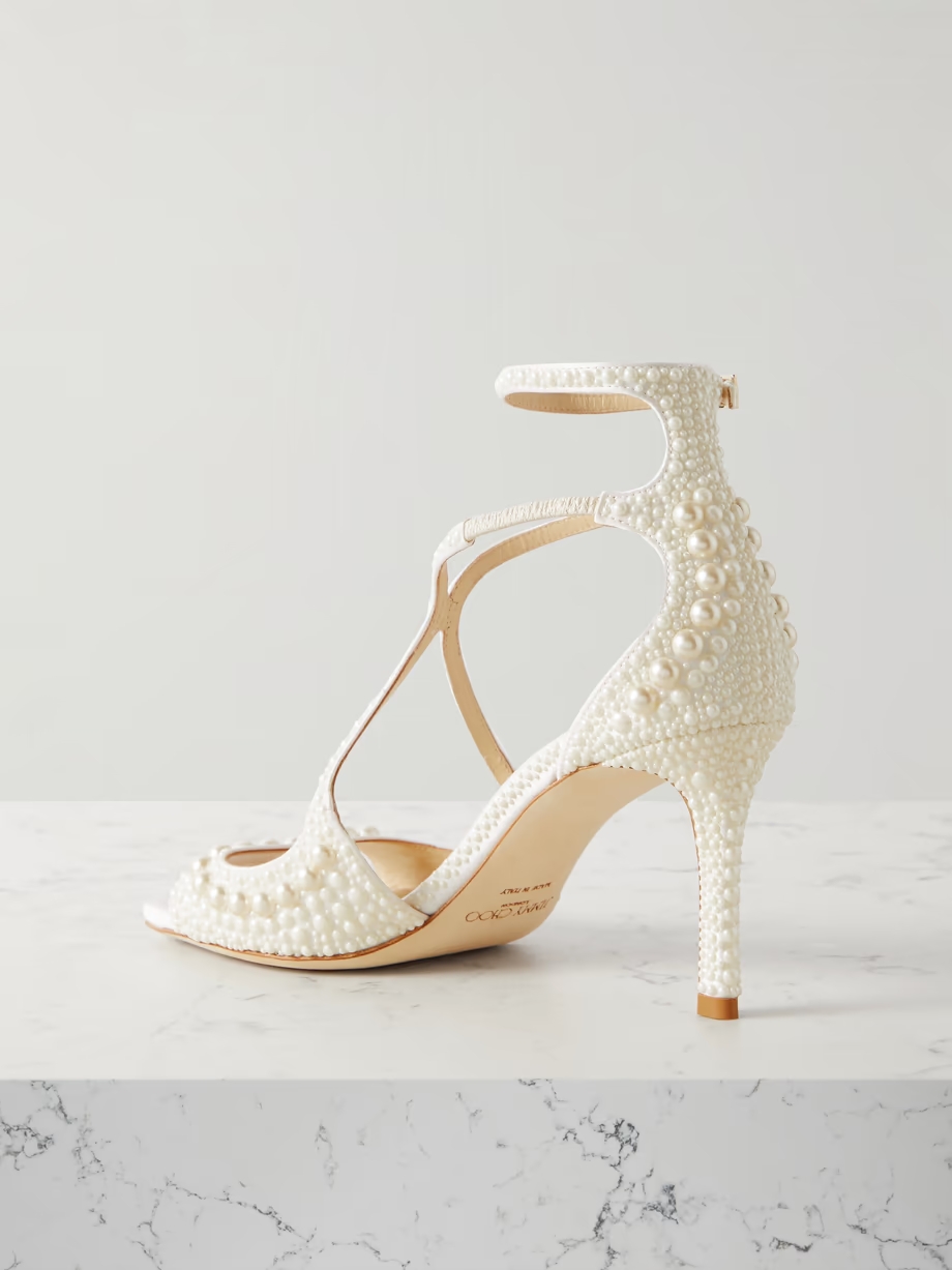 Azia 75 faux pearl-embellished satin sandals Azia 75 faux pearl-embellished satin sandals