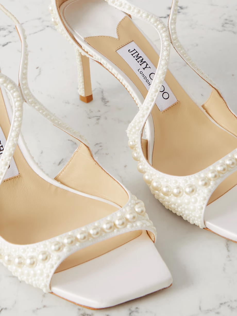 Azia 75 faux pearl-embellished satin sandals Azia 75 faux pearl-embellished satin sandals