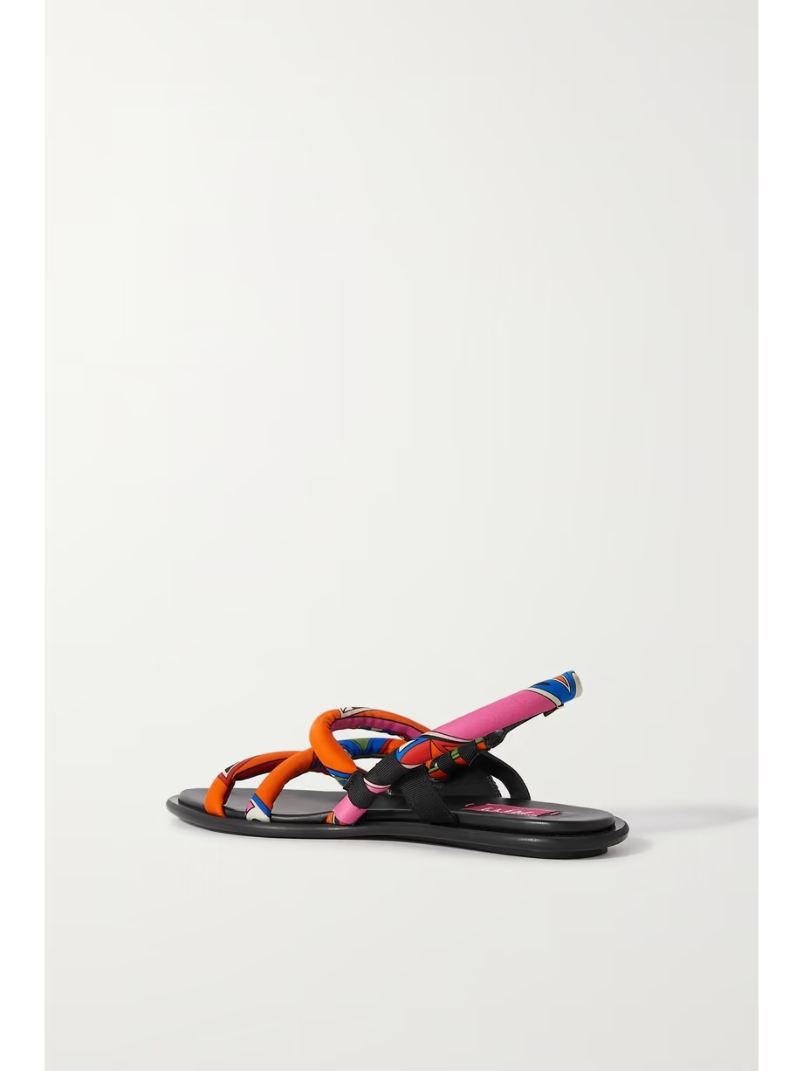 Patent-leather trimmed printed shell sandals Patent-leather trimmed printed shell sandals