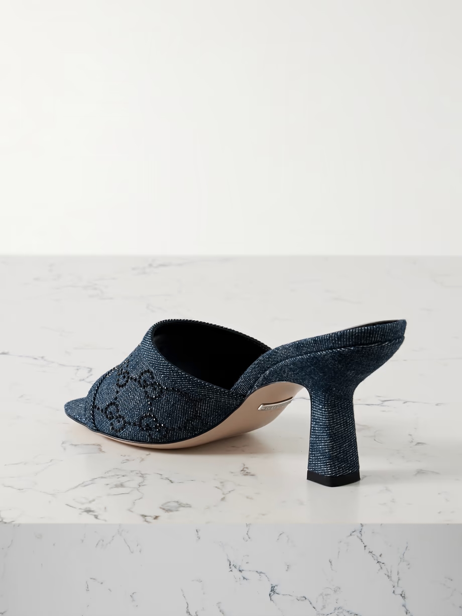 Demi crystal-embellished denim mules Demi crystal-embellished denim mules