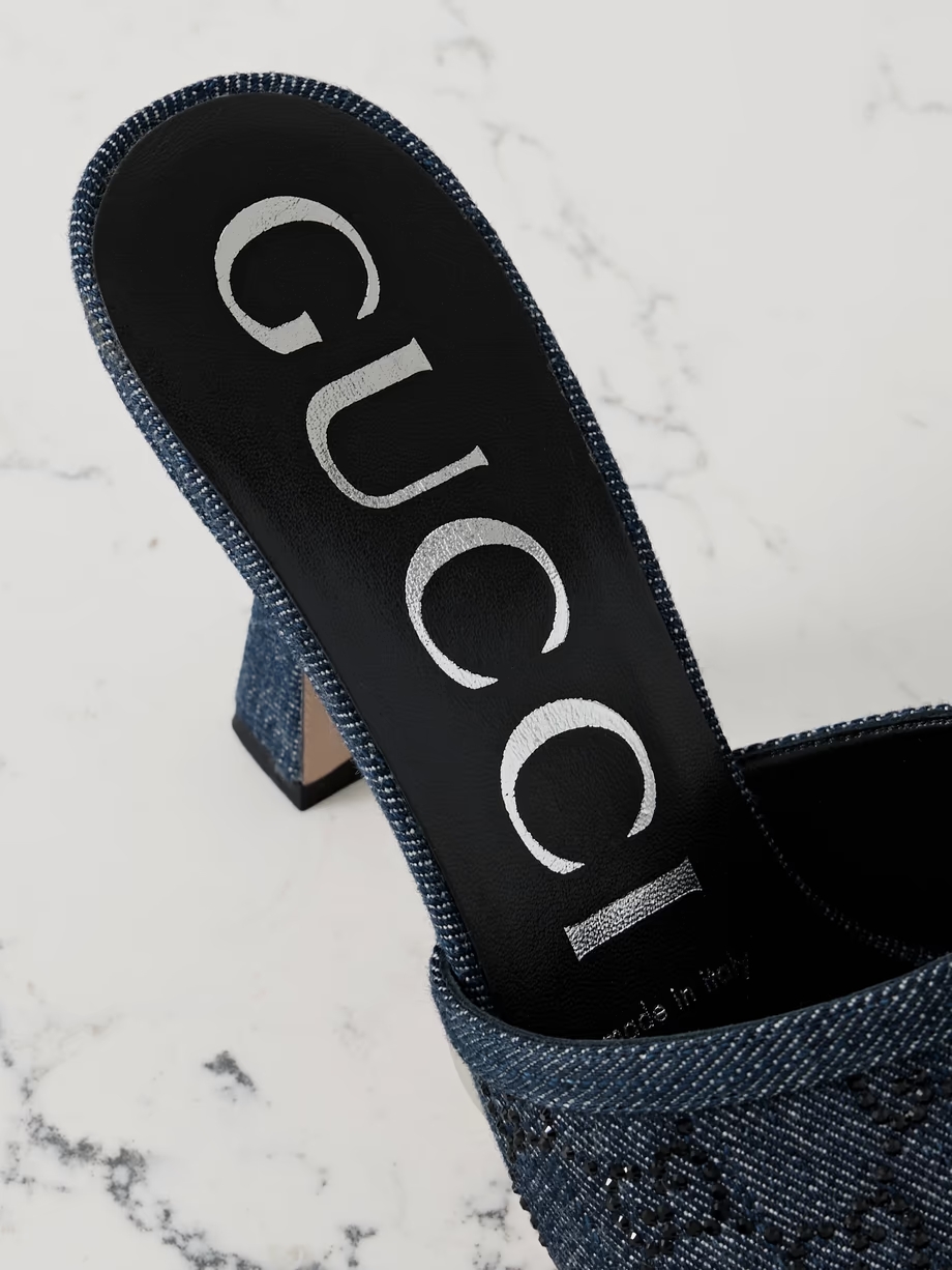 Demi crystal-embellished denim mules Demi crystal-embellished denim mules