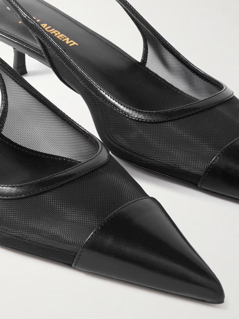Oxalis leather-trimmed mesh slingback pumps Oxalis leather-trimmed mesh slingback pumps