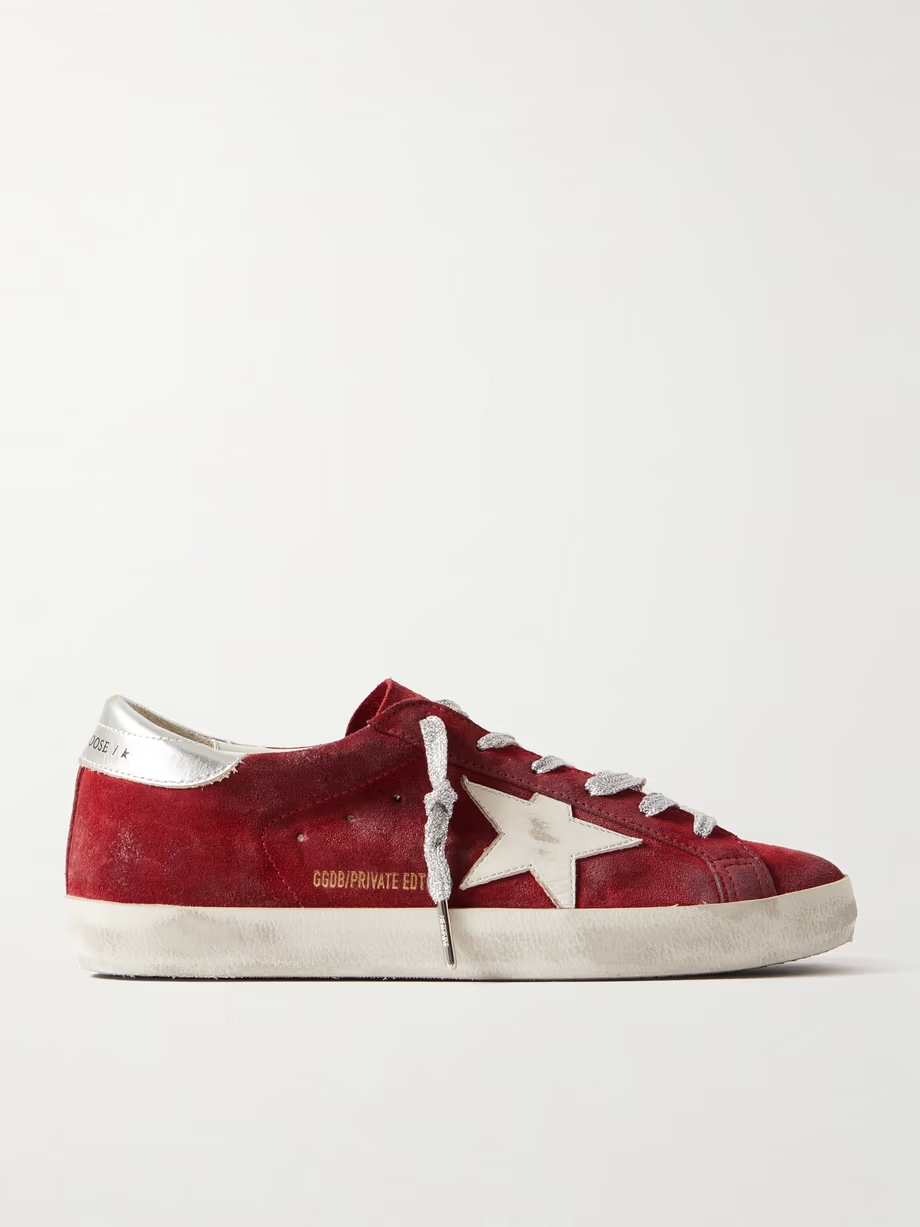 Super-star distressed metallic leather-trimmed suede sneakers Super-star distressed metallic leather-trimmed suede sneakers