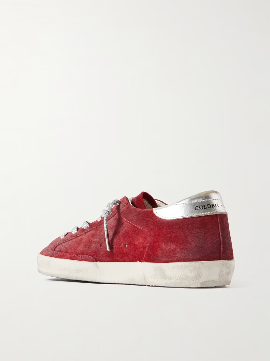 Super-star distressed metallic leather-trimmed suede sneakers Super-star distressed metallic leather-trimmed suede sneakers