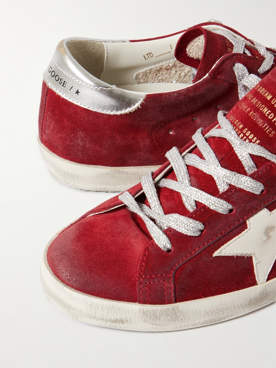 Super-star distressed metallic leather-trimmed suede sneakers Super-star distressed metallic leather-trimmed suede sneakers