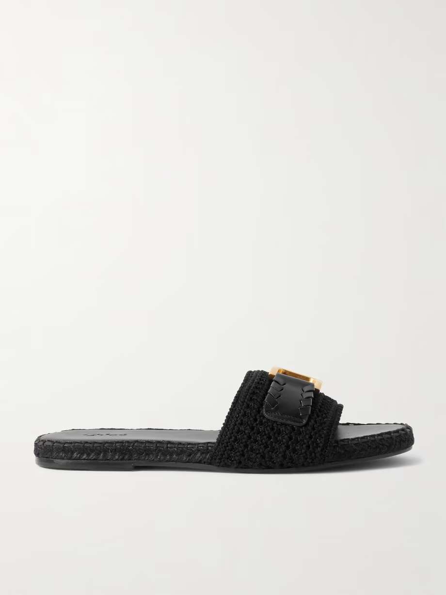 Marcie leather-trimmed crocheted slides Marcie leather-trimmed crocheted slides