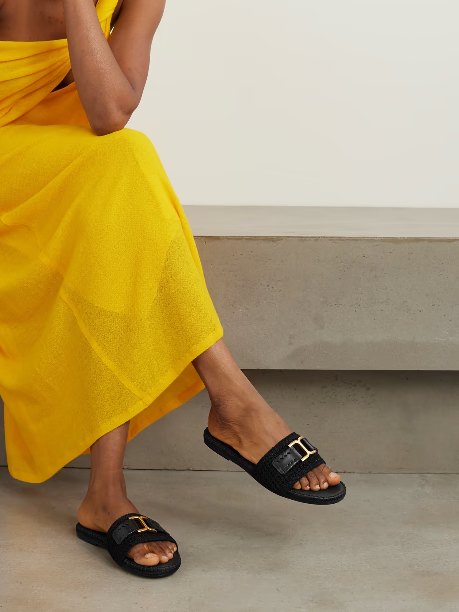 Marcie leather-trimmed crocheted slides Marcie leather-trimmed crocheted slides