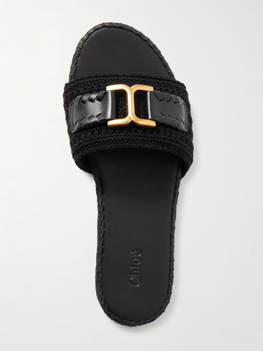 Marcie leather-trimmed crocheted slides Marcie leather-trimmed crocheted slides