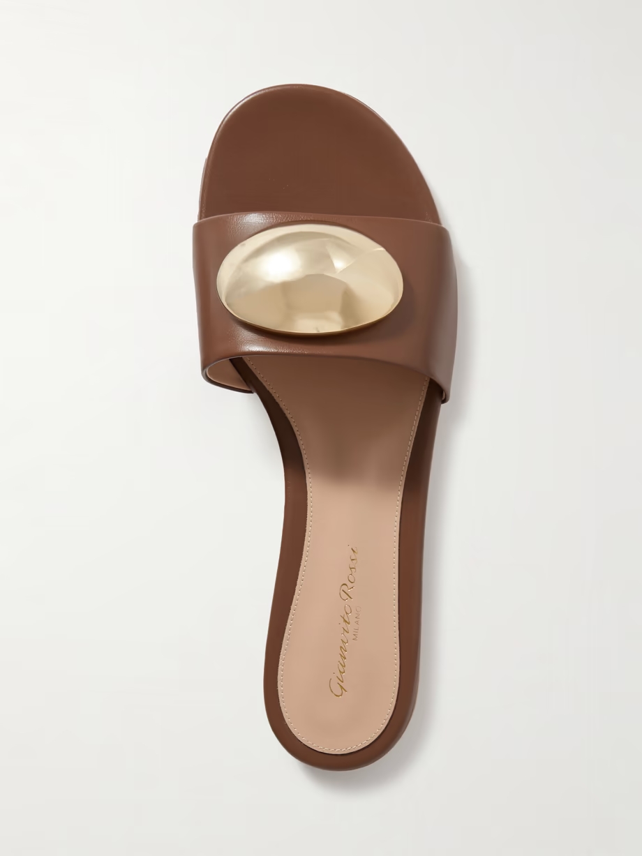 Embellished leather slides Embellished leather slides