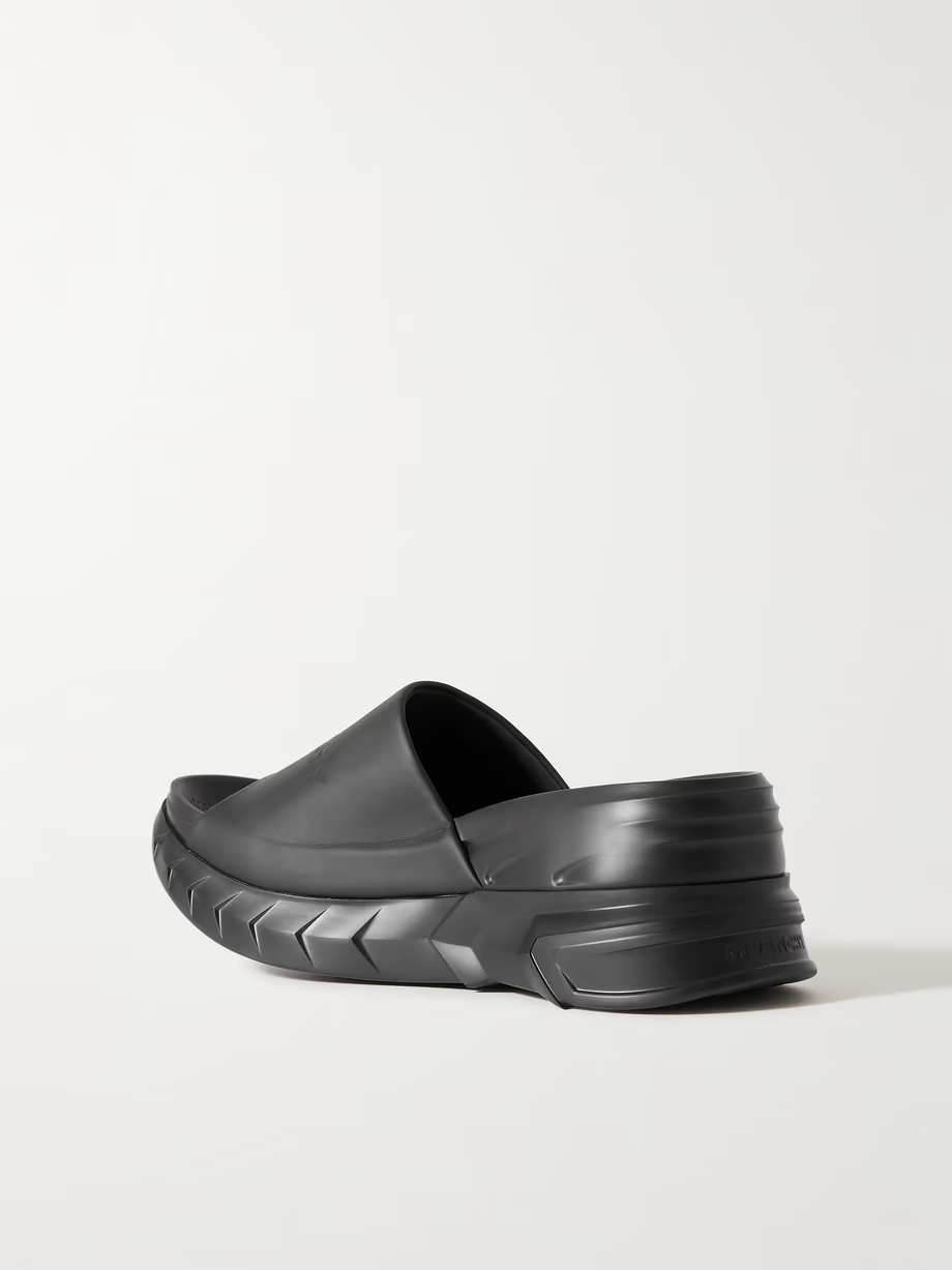 Marshmallow logo-debossed leather platform slides Marshmallow logo-debossed leather platform slides