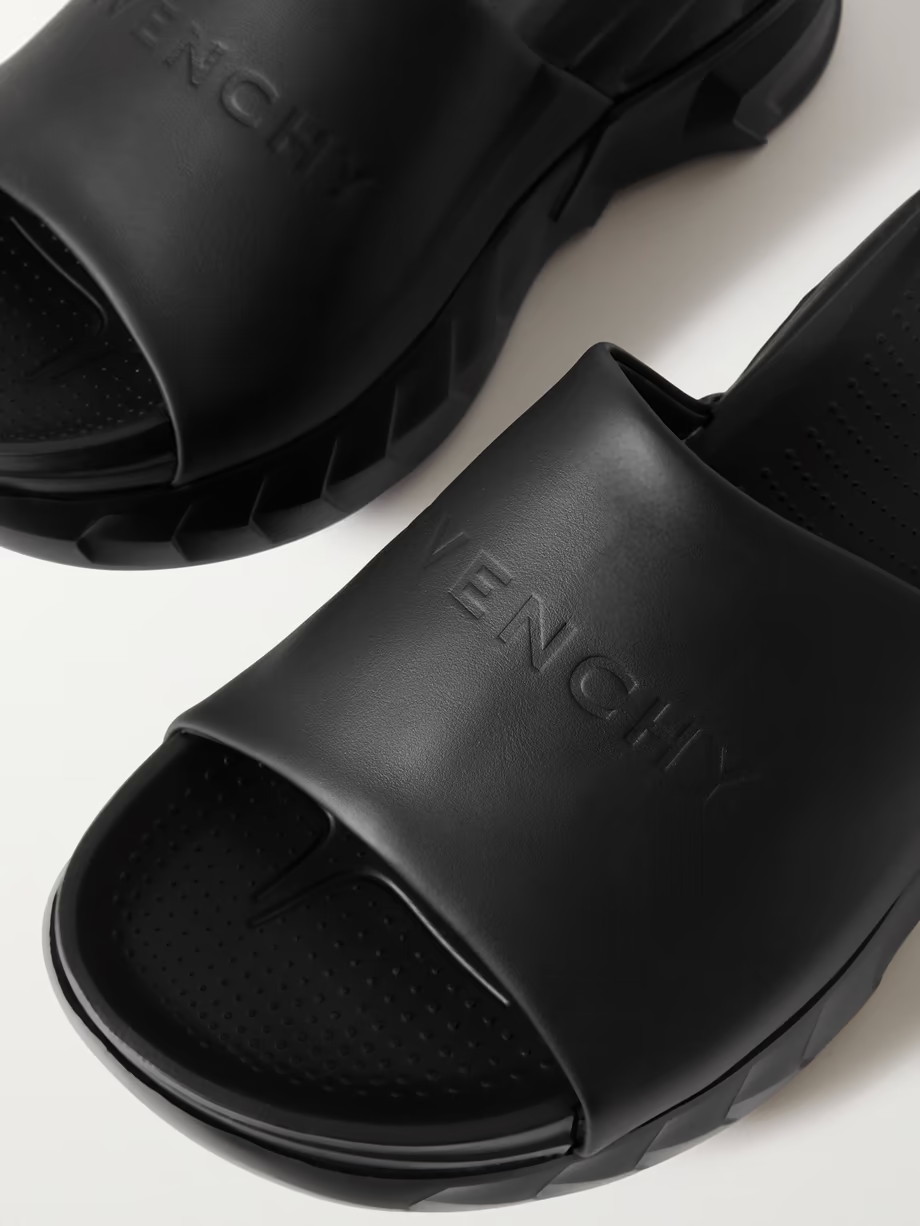 Marshmallow logo-debossed leather platform slides Marshmallow logo-debossed leather platform slides