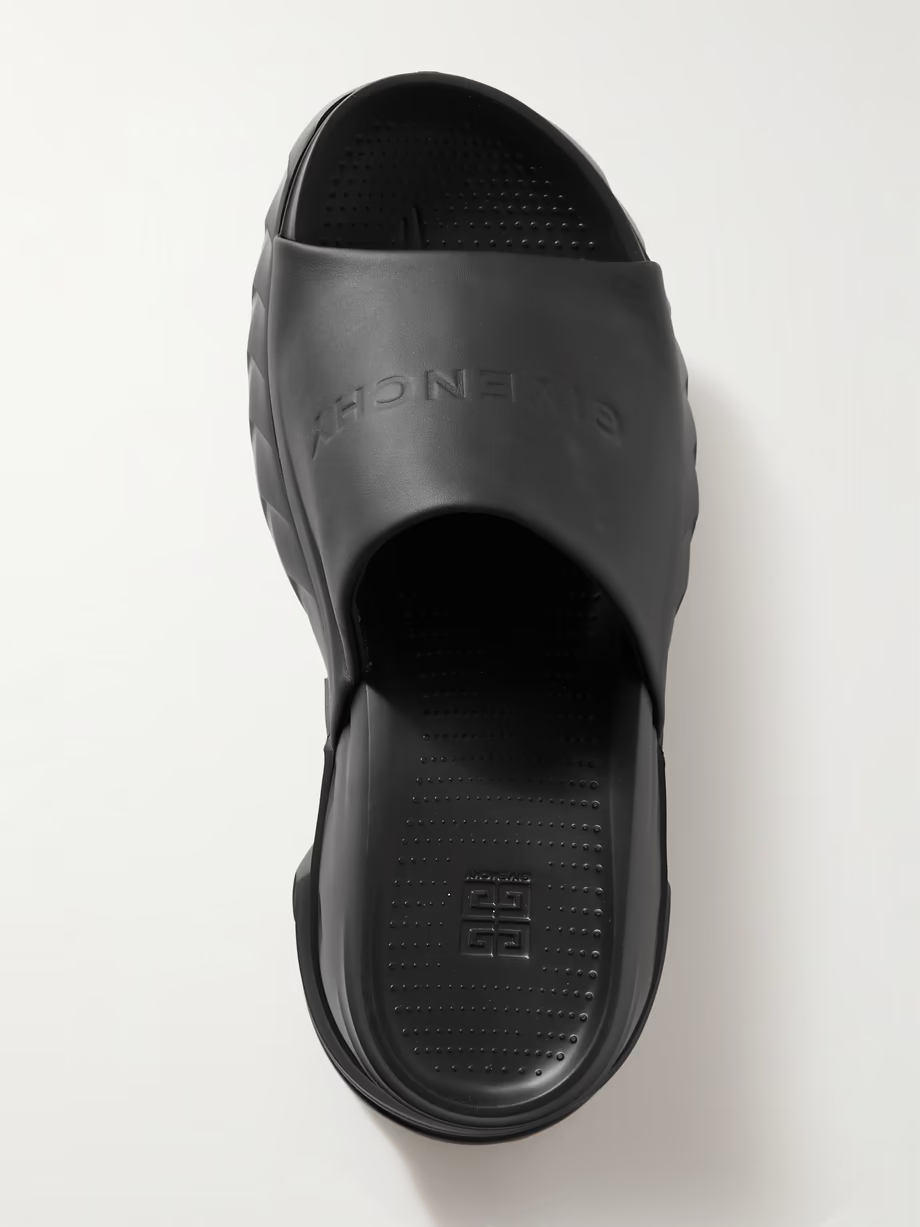 Marshmallow logo-debossed leather platform slides Marshmallow logo-debossed leather platform slides