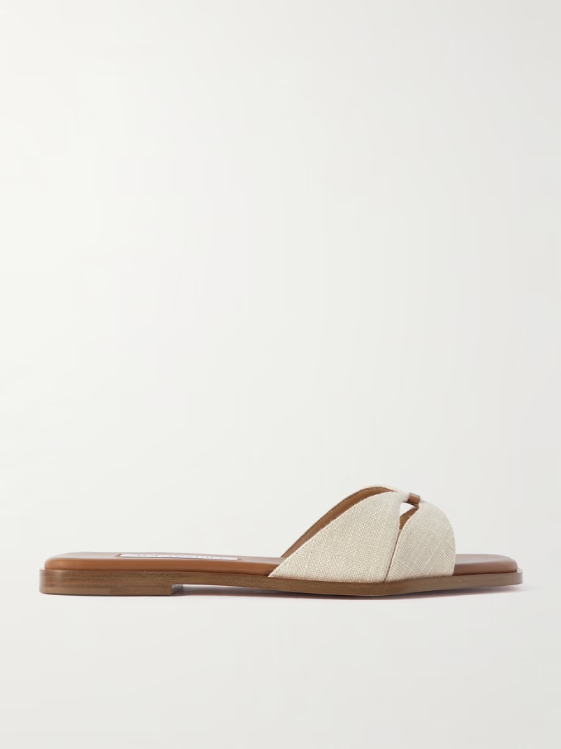 Villette leather-trimmed canvas slides Villette leather-trimmed canvas slides