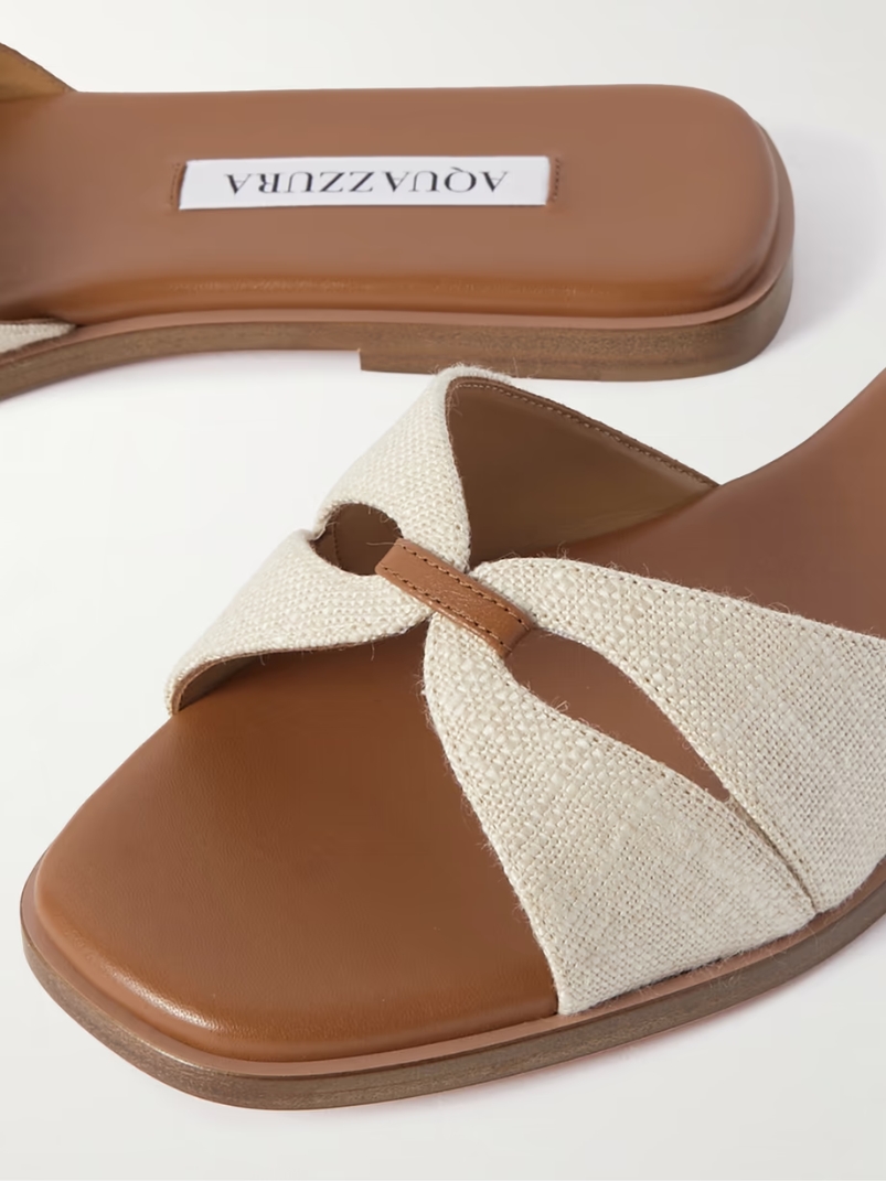 Villette leather-trimmed canvas slides Villette leather-trimmed canvas slides