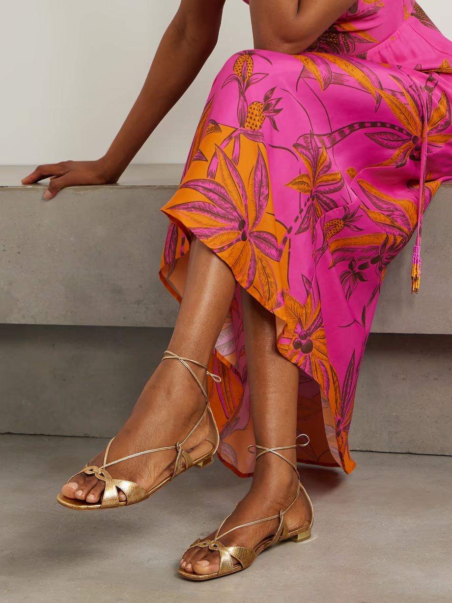 Cala di Volpe metallic snake-effect leather sandals Cala di Volpe metallic snake-effect leather sandals