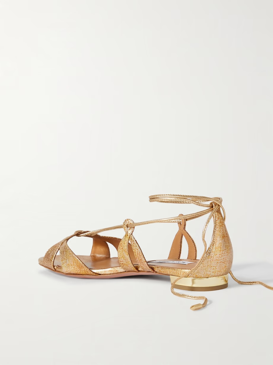 Cala di Volpe metallic snake-effect leather sandals Cala di Volpe metallic snake-effect leather sandals