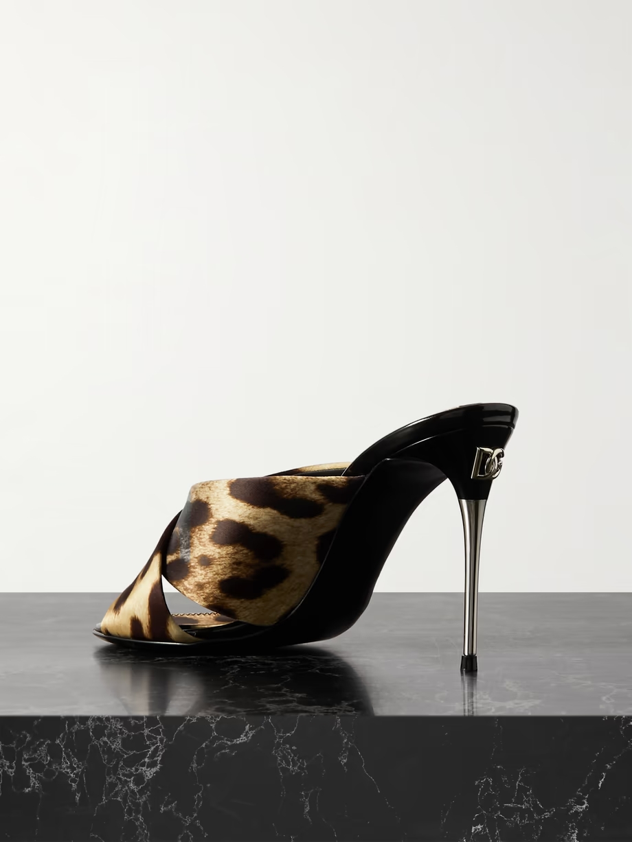 Leopard-print satin mules Leopard-print satin mules