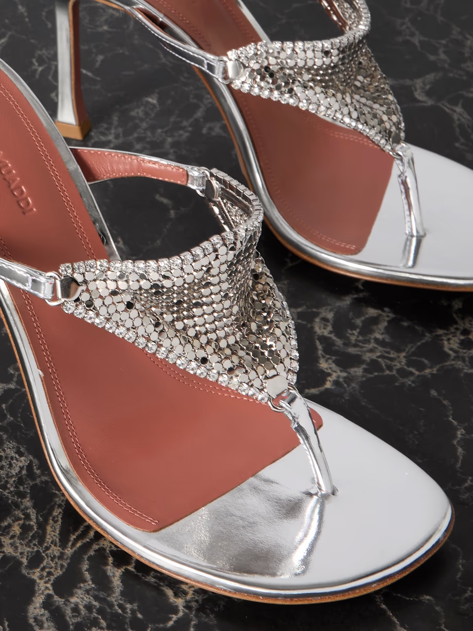 Cameron crystal-embellished chainmail and metallic leather mules Cameron crystal-embellished chainmail and metallic leather mules