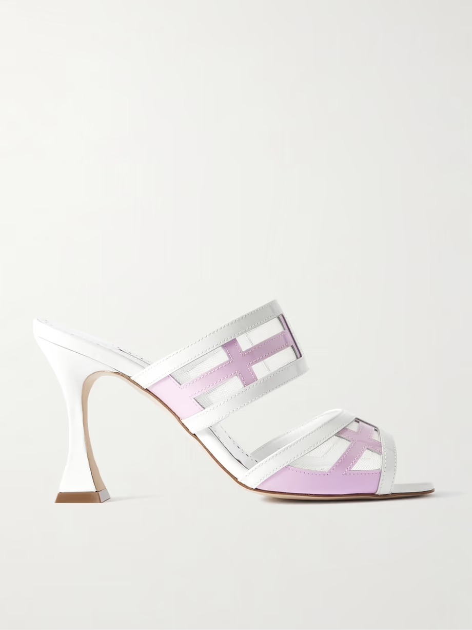 Avespamu 90 mesh-trimmed two-tone patent-leather mules Avespamu 90 mesh-trimmed two-tone patent-leather mules