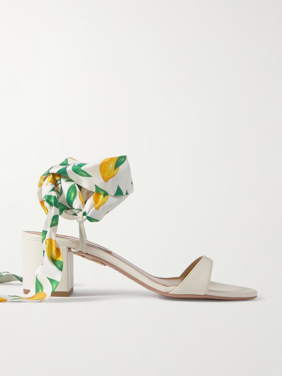 Twilly 50 printed silk twill-trimmed leather sandals Twilly 50 printed silk twill-trimmed leather sandals