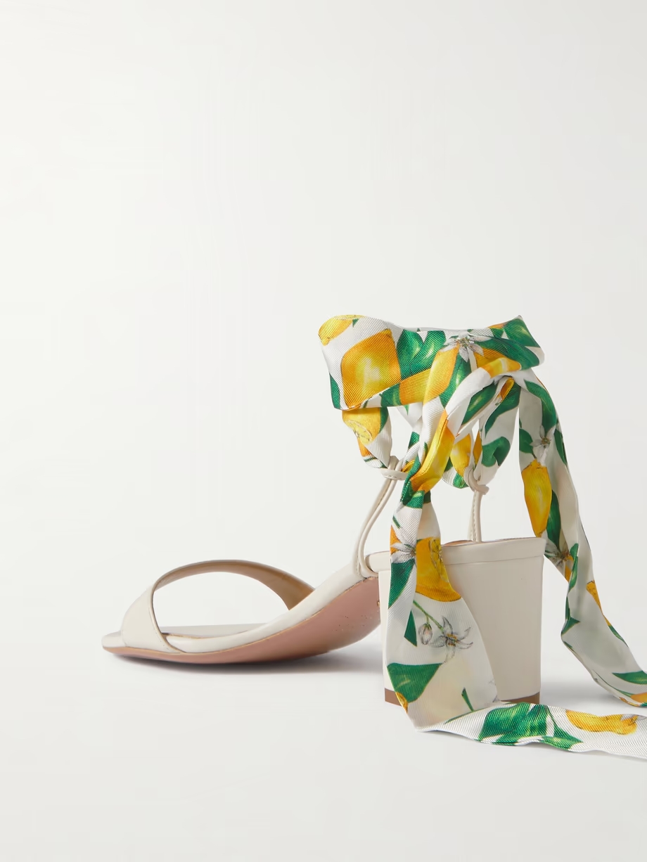 Twilly 50 printed silk twill-trimmed leather sandals Twilly 50 printed silk twill-trimmed leather sandals