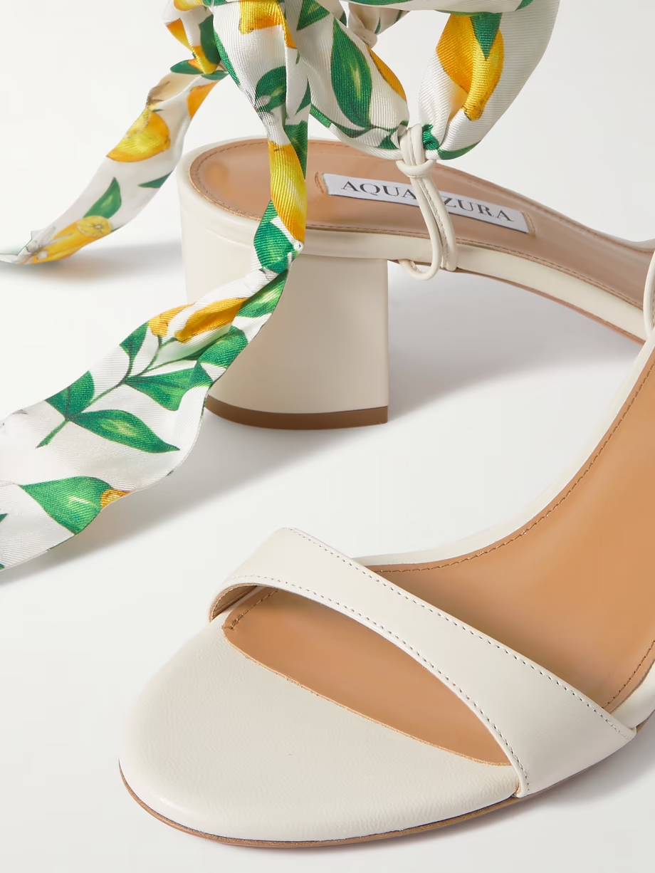 Twilly 50 printed silk twill-trimmed leather sandals Twilly 50 printed silk twill-trimmed leather sandals