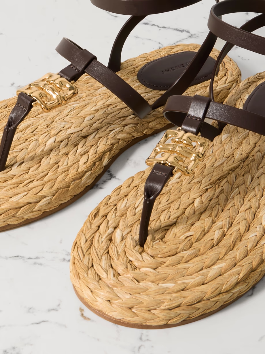 4G Liquid embellished raffia and leather sandals 4G Liquid embellished raffia and leather sandals