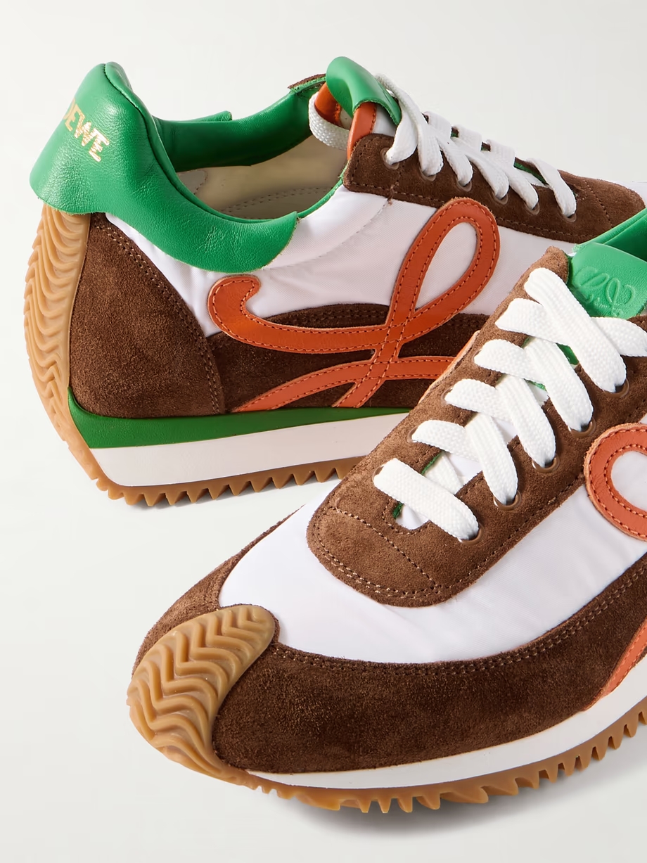 Flow Runner leather-trimmed shell and brushed-suede sneakers Flow Runner leather-trimmed shell and brushed-suede sneakers