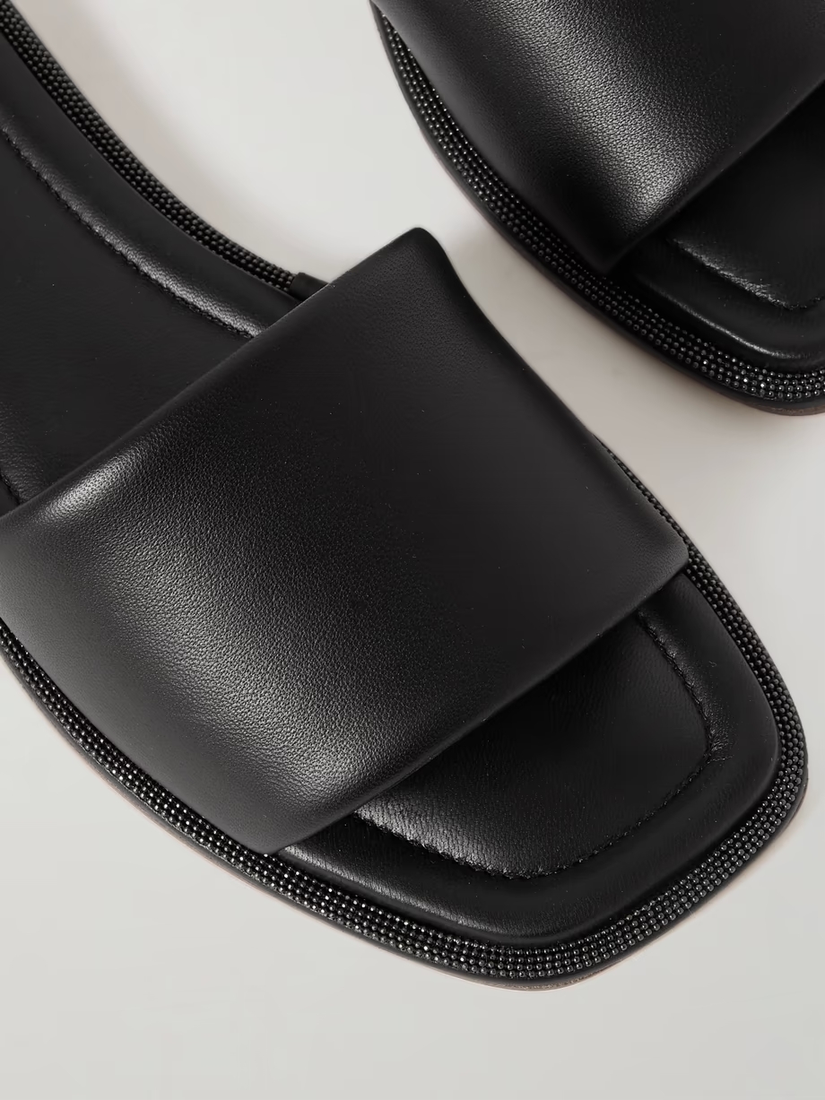 Bead-embellished leather slides Bead-embellished leather slides