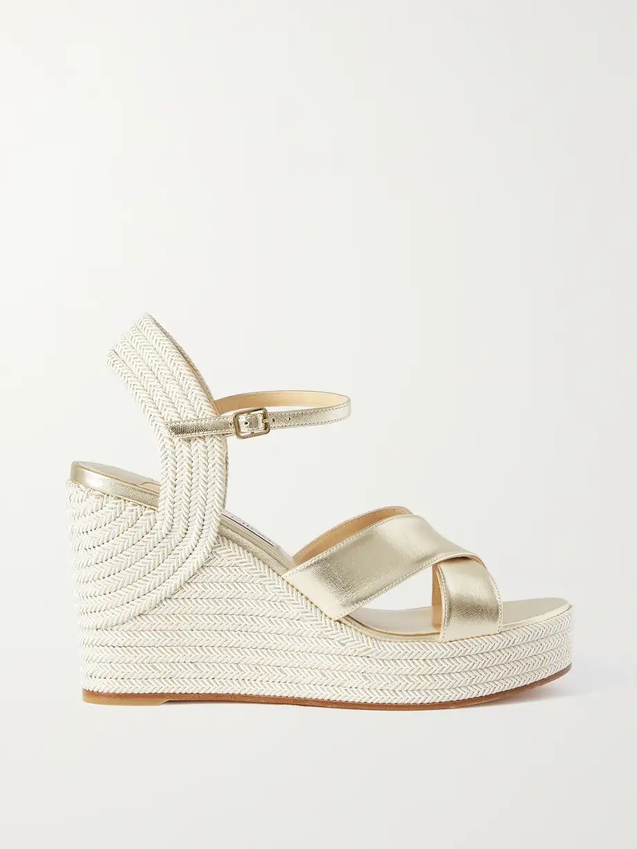 Dellena 100 metallic leather espadrille wedge sandals Dellena 100 metallic leather espadrille wedge sandals