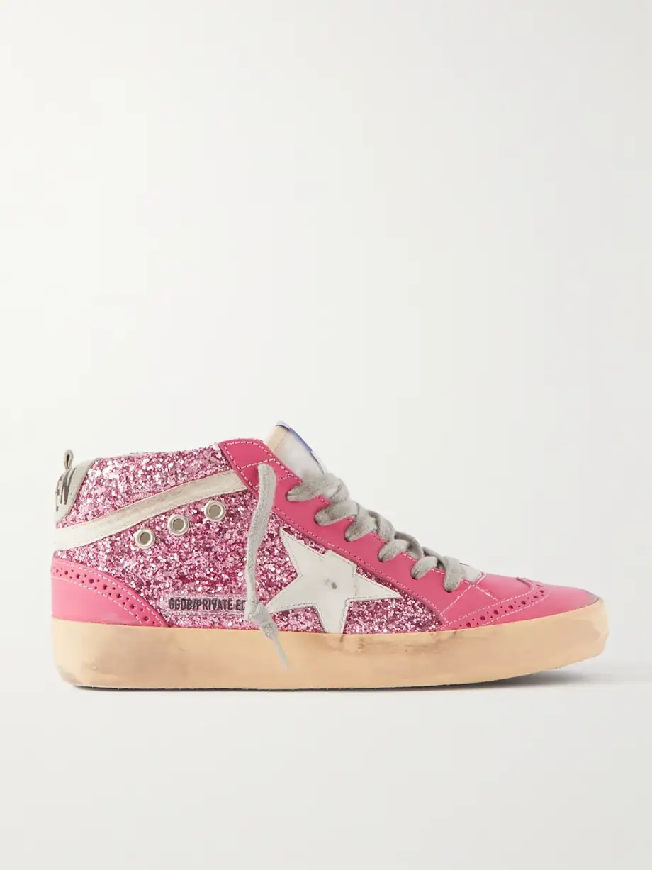 Superstar glittered distressed leather sneakers Superstar glittered distressed leather sneakers