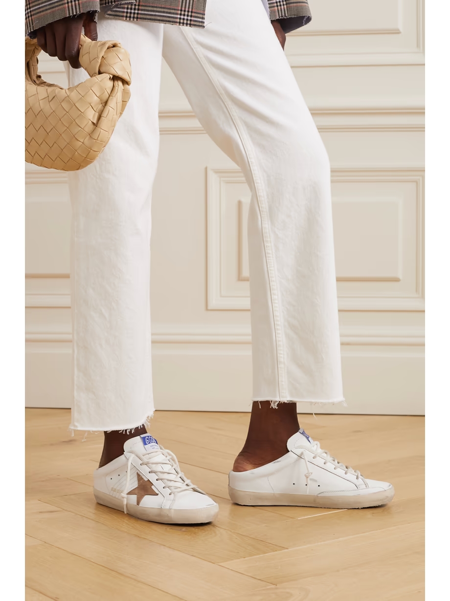 Super-Star Sabot distressed suede-trimmed leather slip-on sneakers Super-Star Sabot distressed suede-trimmed leather slip-on sneakers