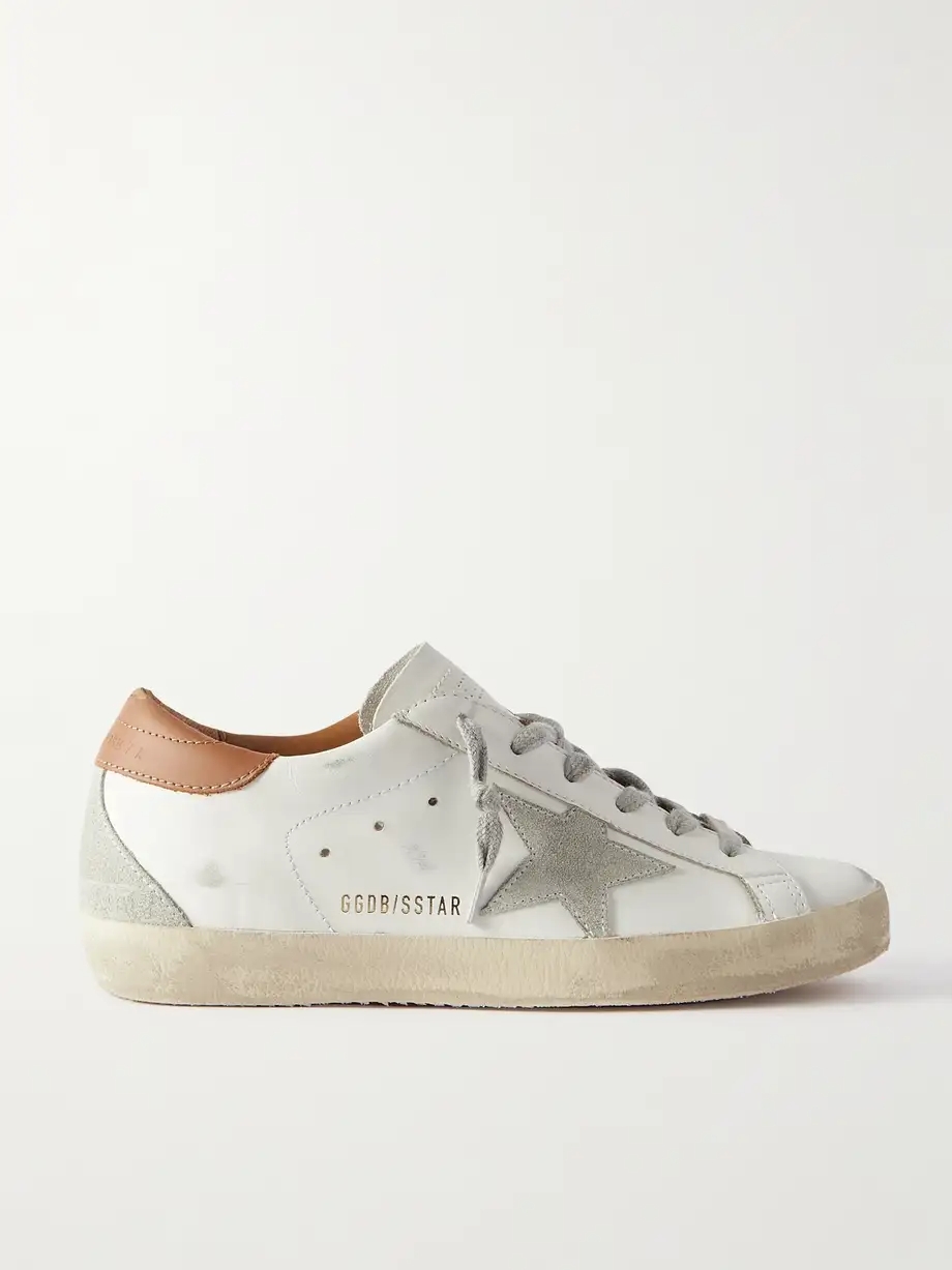 Super-Star suede-trimmed distressed leather sneakers Super-Star suede-trimmed distressed leather sneakers