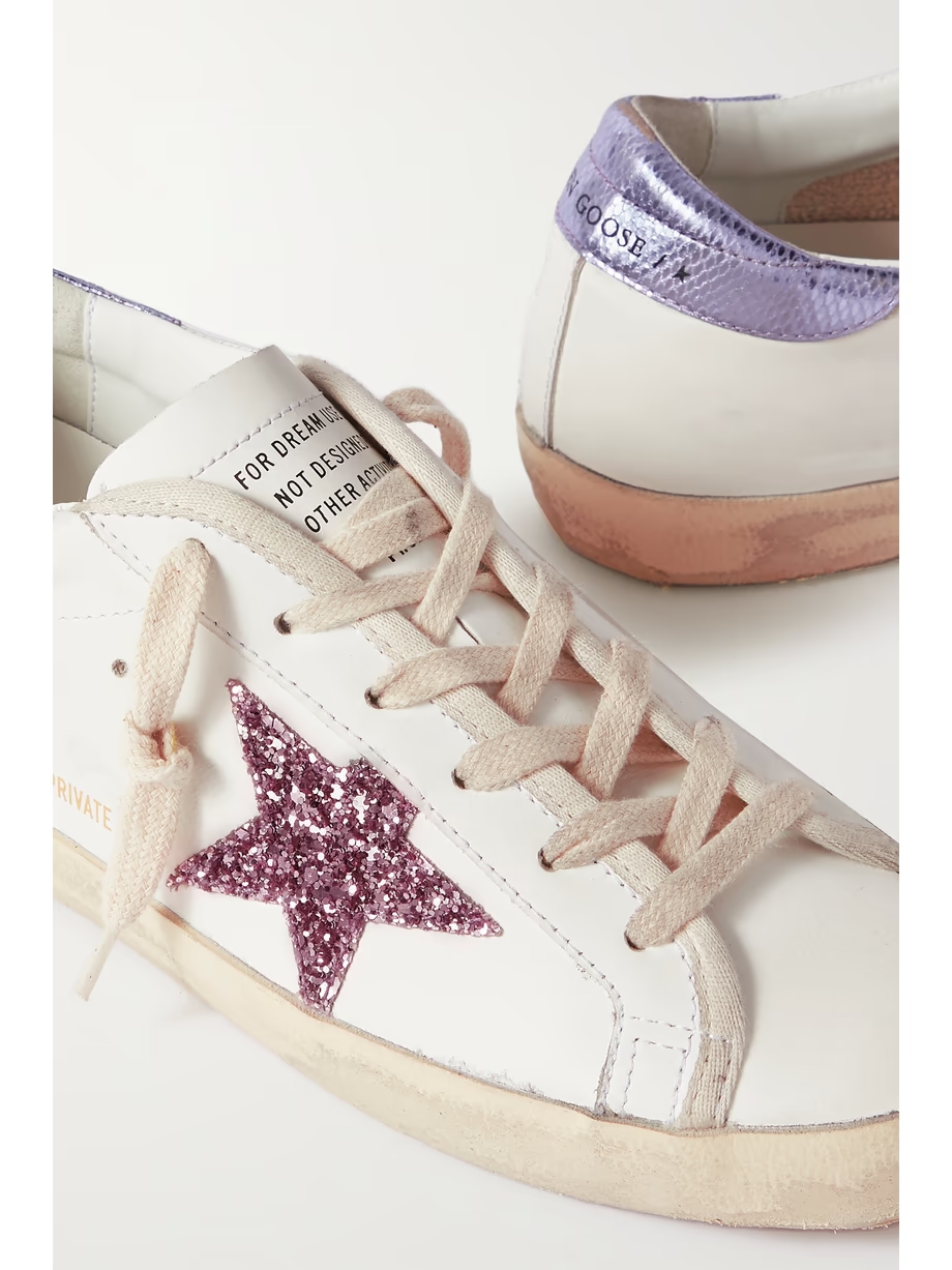 Superstar glittered distressed snake-effect trimmed leather sneakers Superstar glittered distressed snake-effect trimmed leather sneakers