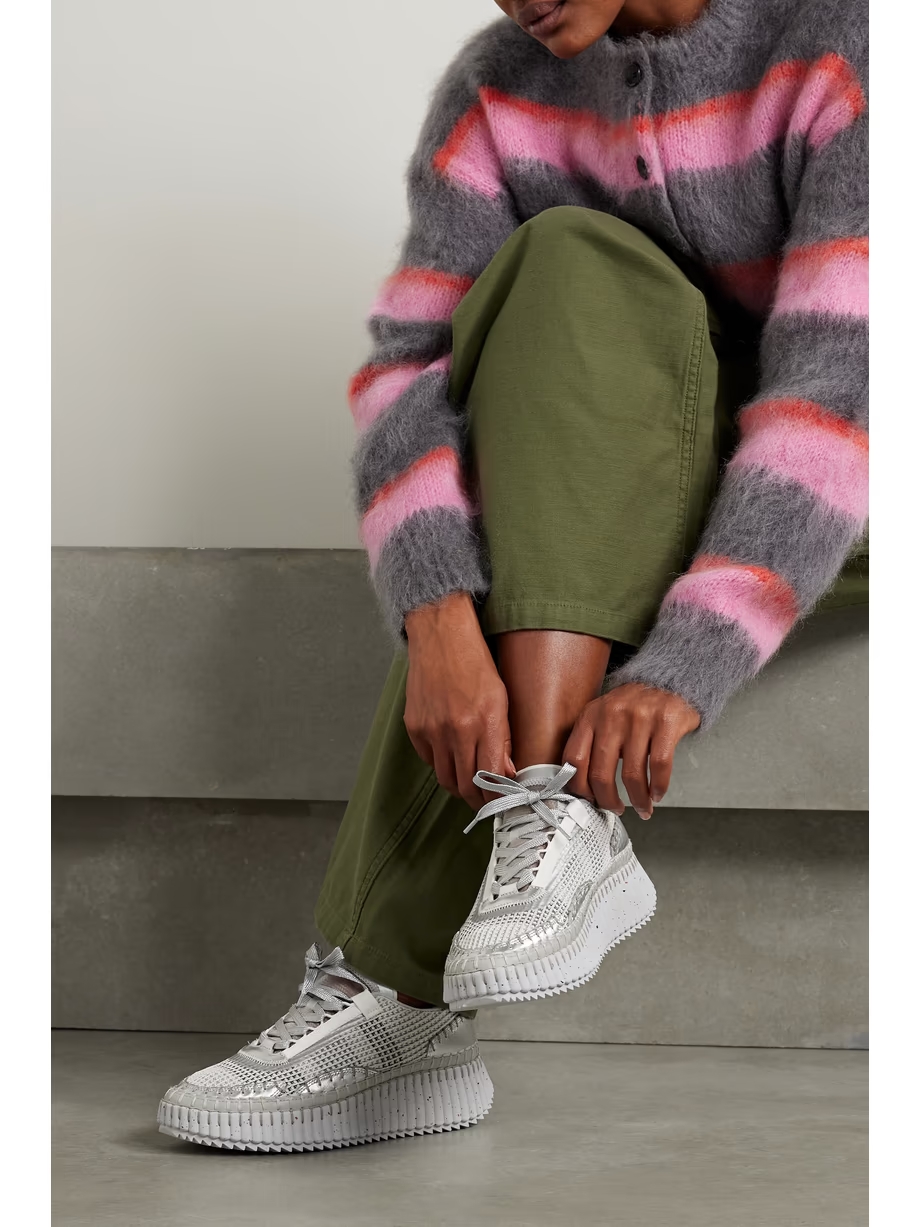 + NET SUSTAIN Nama embroidered leather and recycled-mesh sneakers + NET SUSTAIN Nama embroidered leather and recycled-mesh sneakers