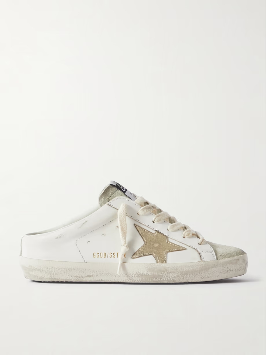 Super-Star Sabot distressed suede-trimmed leather slip-on sneakers Super-Star Sabot distressed suede-trimmed leather slip-on sneakers